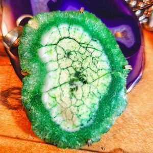Huge, Super-Chunky, Brilliant Green/White, Irregular-Shaped Solar Quartz Pendant